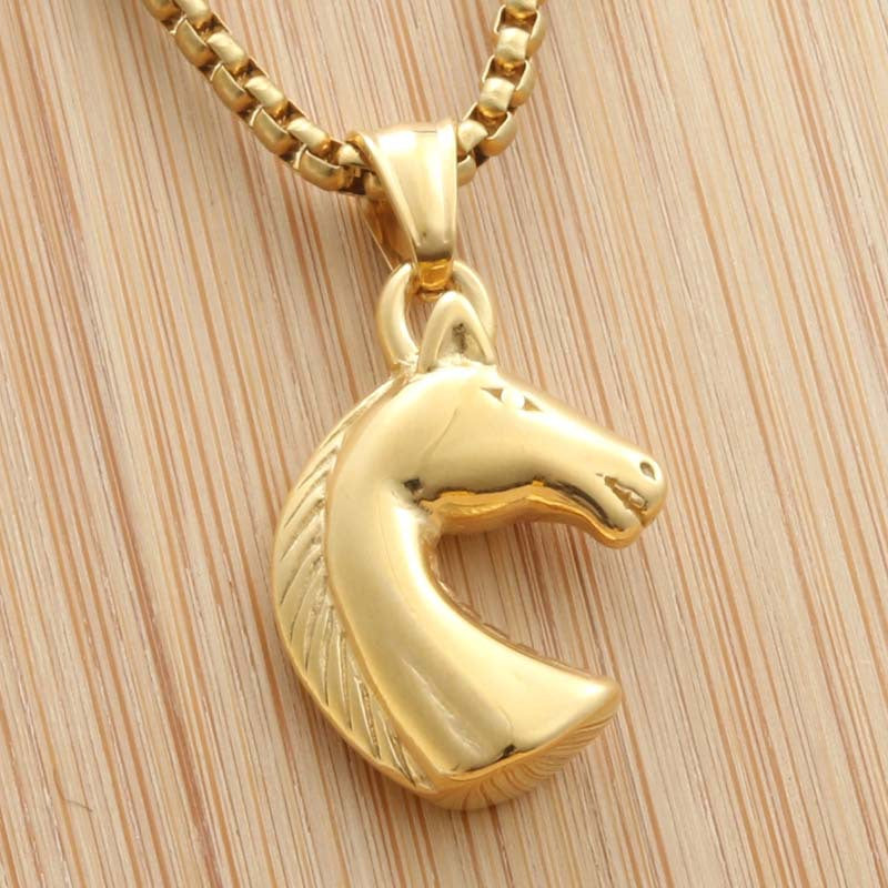 Personalized Punk Horse Necklace in Titanium Steel - Retro Trendy Pendant for Men by Planderful