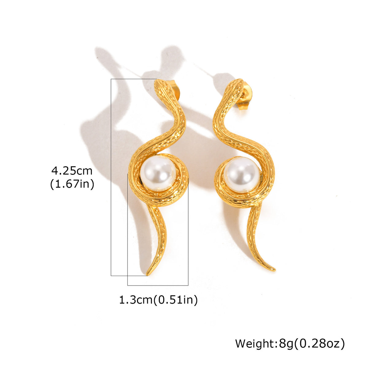 Gold-Tone Sculptural Pearl S-Curve Earrings