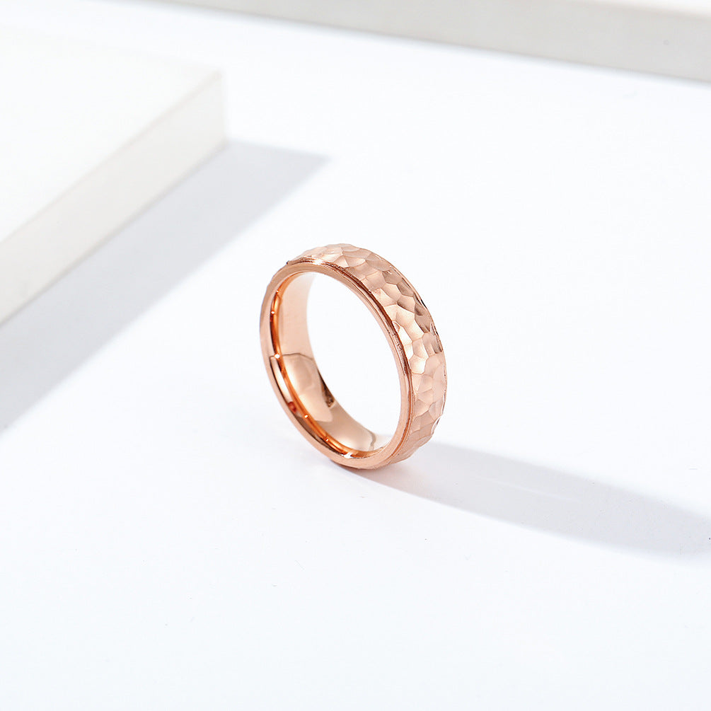 Hand-Hammered Irregular Titanium Steel Ring for Men and Women