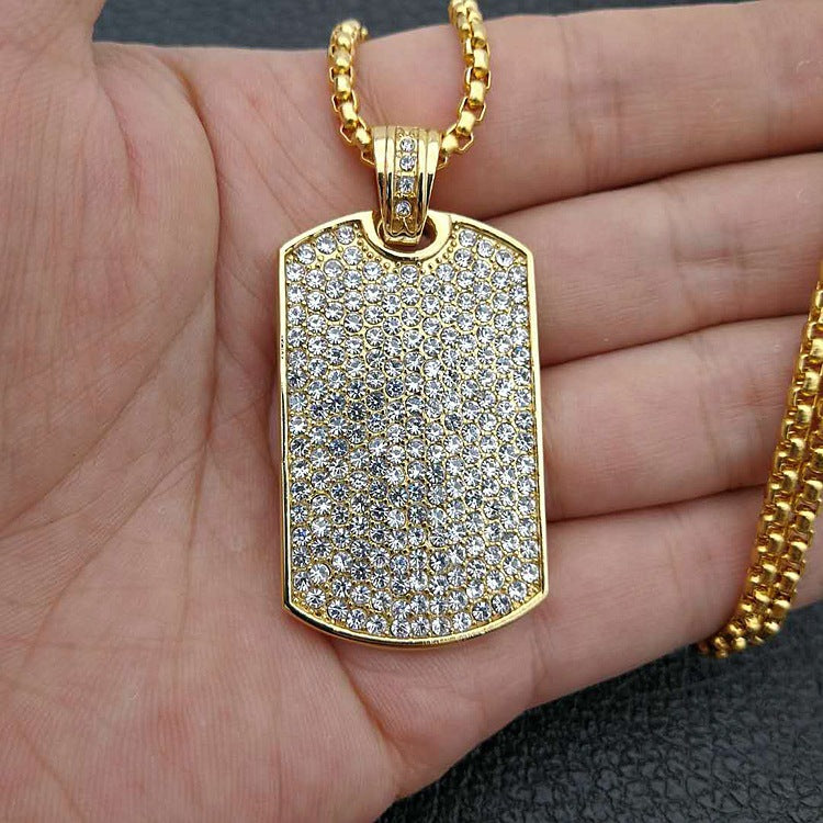 Planderful Hip Hop Jewelry Stainless Steel Zircon Square Pendant Necklace Unisex Statement