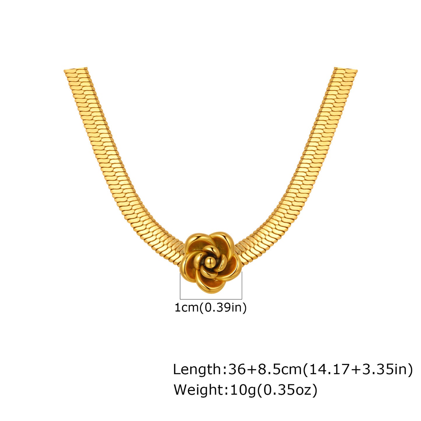 Stainless Steel Ladies Flower Snake Chain Rose Blade Chain Necklace Gold