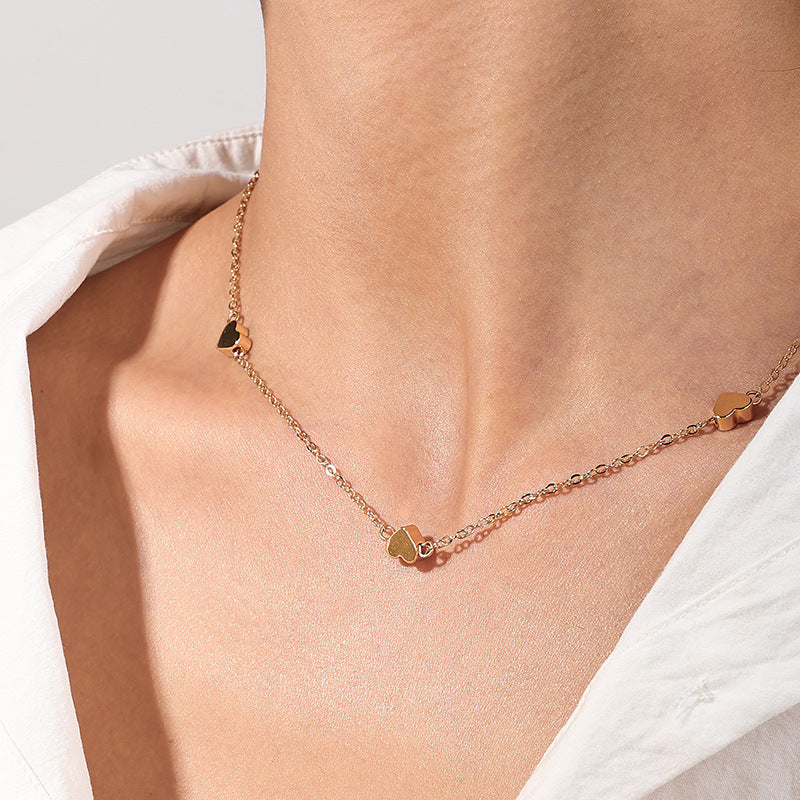 Peach Heart Clavicle Chain Necklace - Delicate Korean Style Jewelry