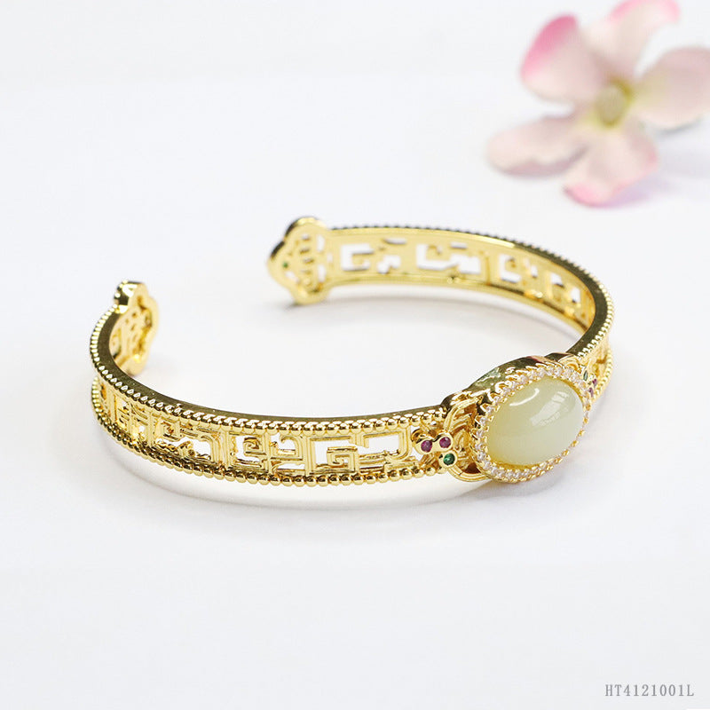 Qingshui Hetian Jade Openwork Cuff Bracelet