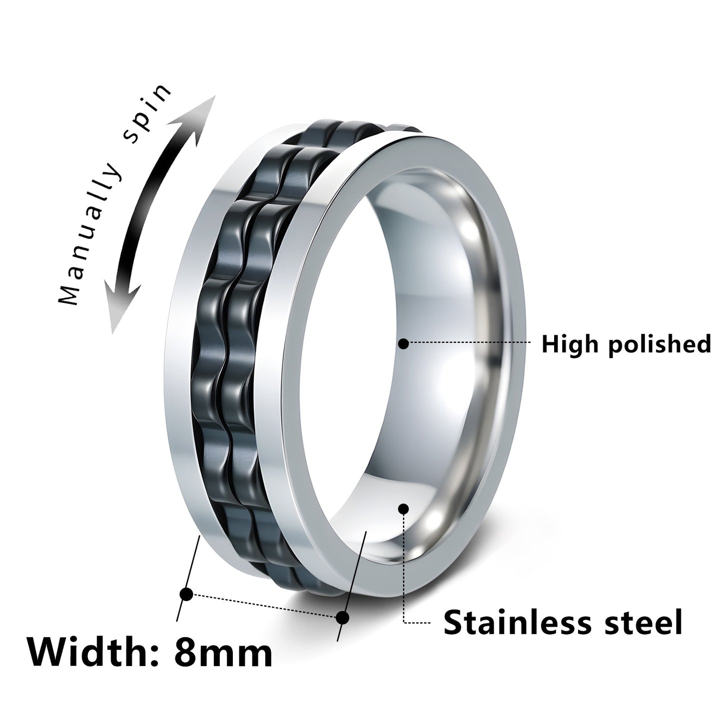 Planderful Rotating Gear Ring Multicolor For Men Unisex Titanium Steel Decompression Jewelry