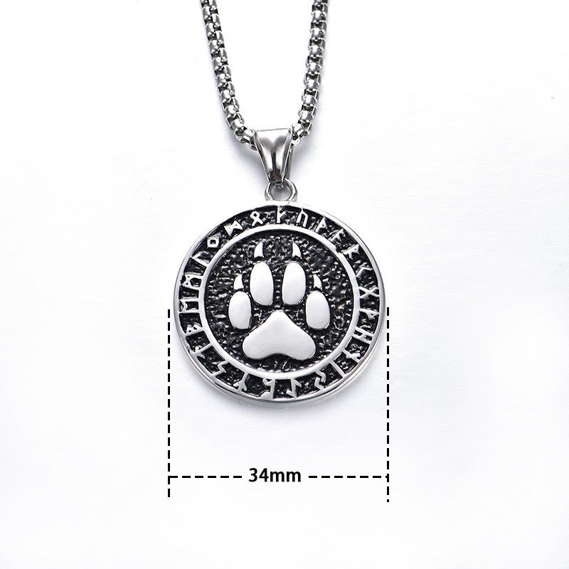 Planderful Bear Pendant Necklace Unisex Nordic Mythology Titanium Steel Bear Paw Motif Rugged Protection