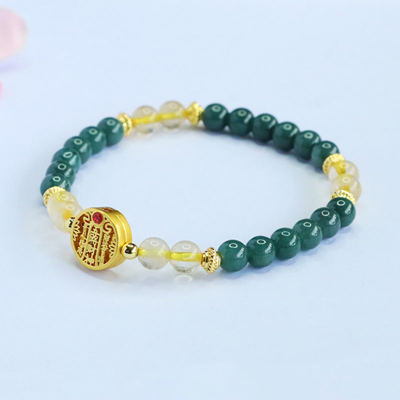 Blue Water Jadeite Golden Rutilated Quartz Beaded Bracelet