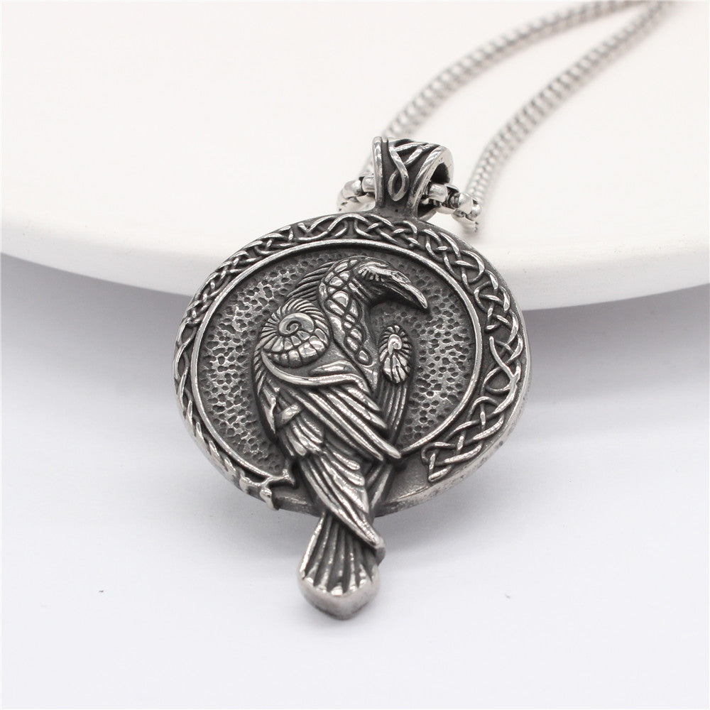 Viking Celtic Crow Pendant Titanium Steel Men Unisex Necklace Personalized Protection Statement Planderful