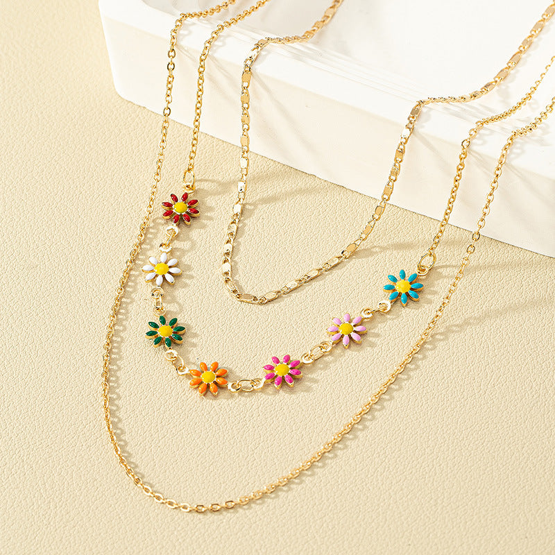 Colorful Oil Flowers Stacking Necklace Set - Vienna Verve Collection