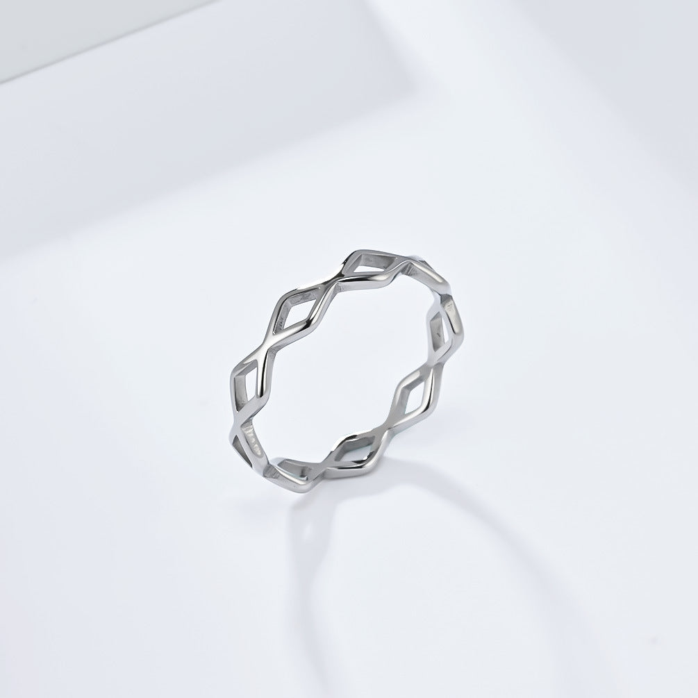 Simple Hollow Rhombus Stainless Steel Women's Tail Ring