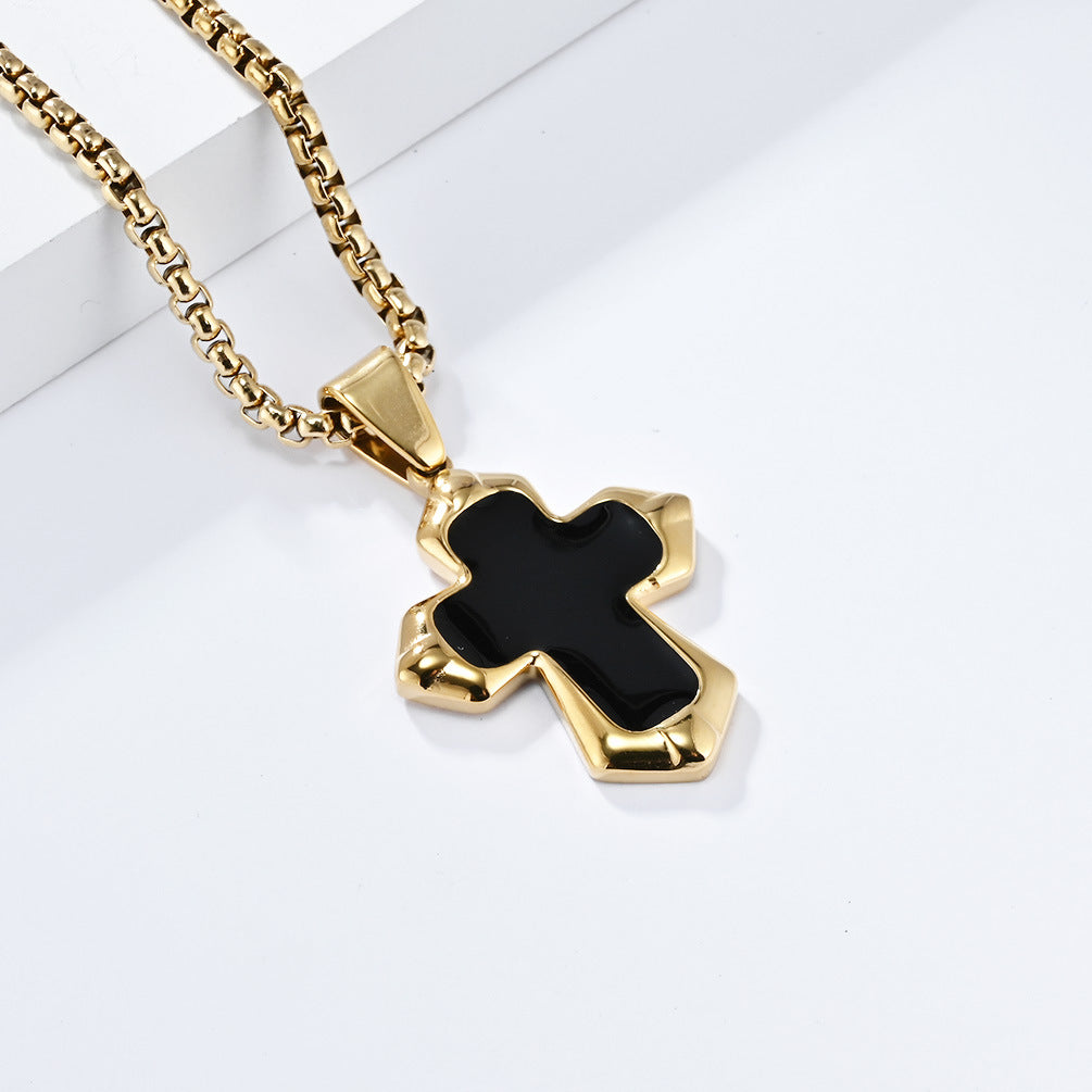 Planderful Cross Necklace Unisex Titanium Steel Oil Drip Finish Edgy Punk Hip Hop Pendant