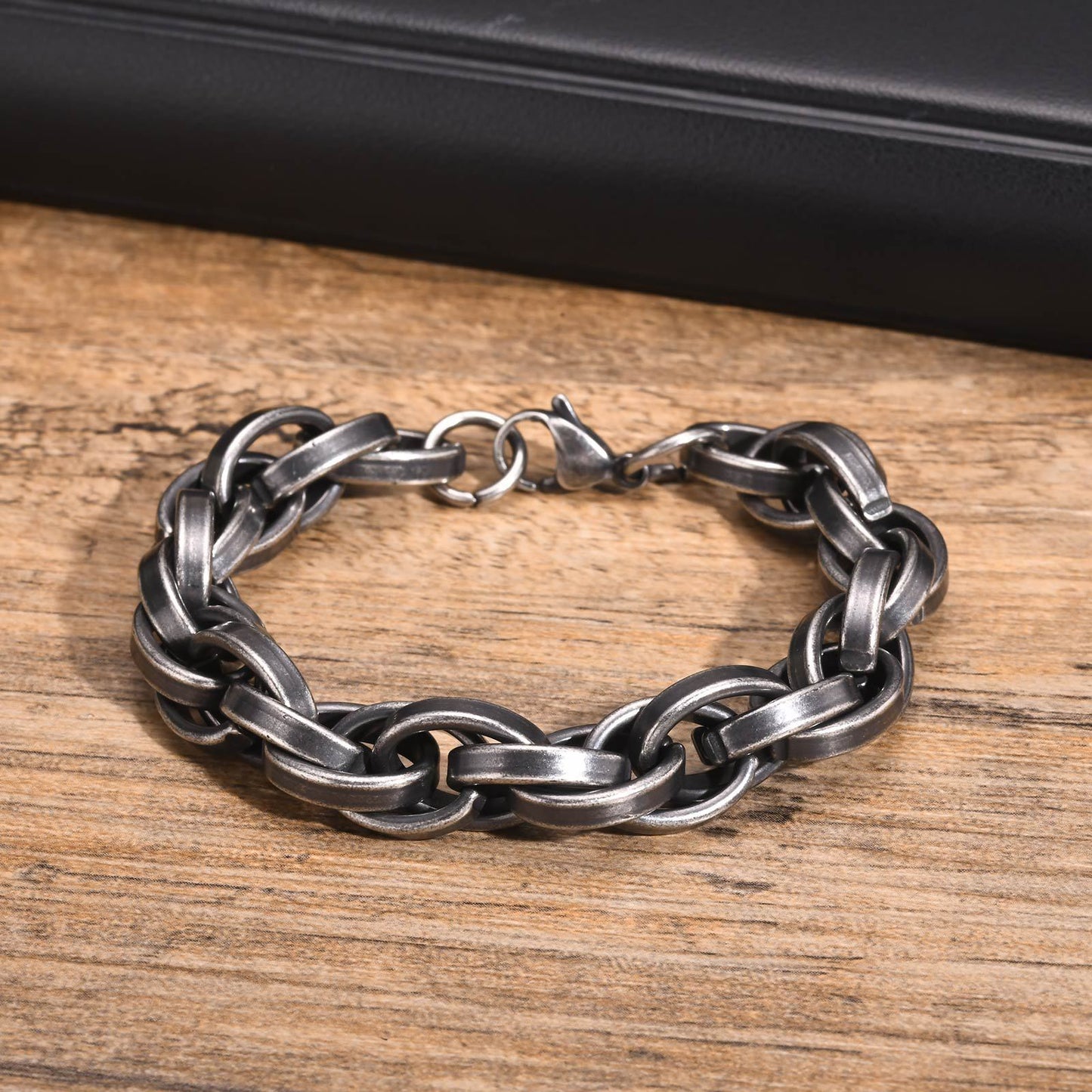 Stainless Steel Twist Twist Thick Bracelet Vintage Grey Men's Jewelry