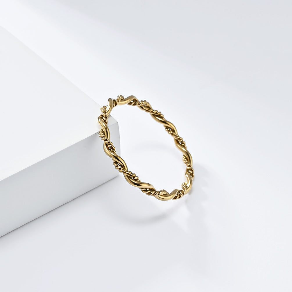 Planderful Titanium Steel Ring for Women Double Strand Woven Twist Tarnish Resistant Jewelry