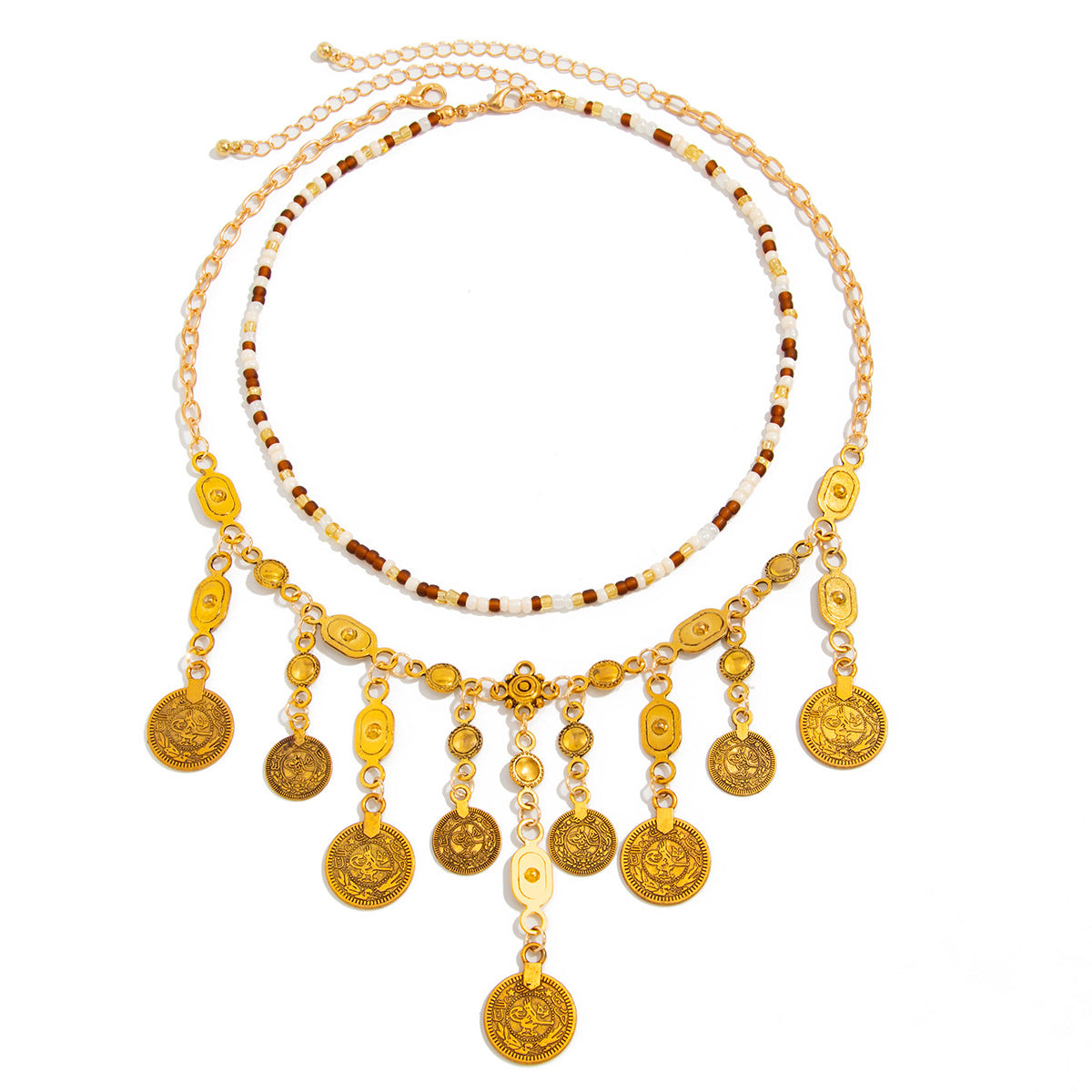 Bohemian Coin & Rice Bead Layered Necklace