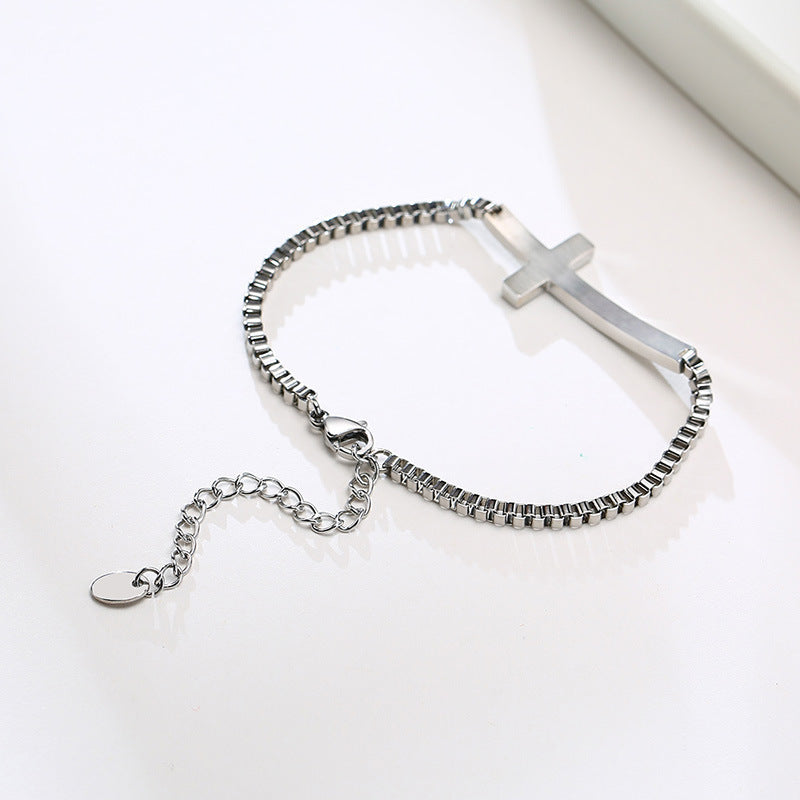 Stainless Steel Cross Box Chain Bracelet Steel Women's Jewelry