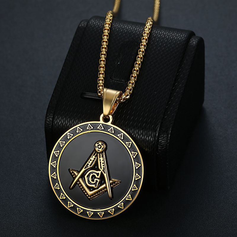 Planderful Everyday Genie Titanium Steel Gold Plated Masonic Pendant Necklace for Hip Hop Fans