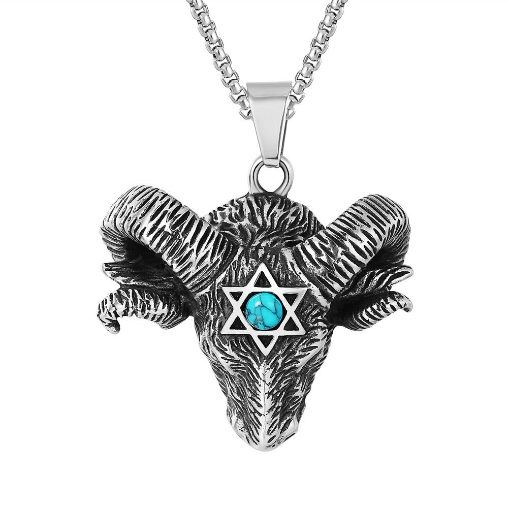 Planderful Titanium Steel Sheep Head Pendant For Men Unisex Bold Protection Statement Jewelry
