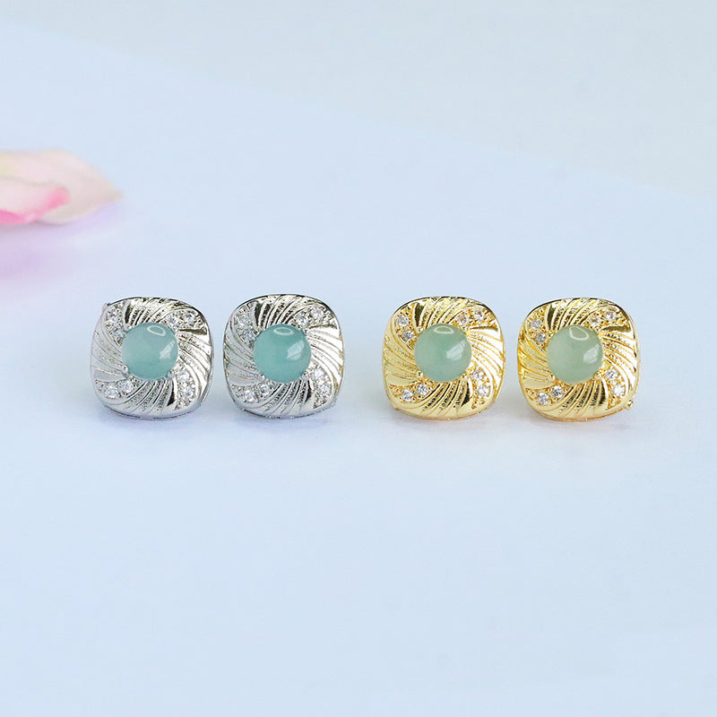 Blue-Water Jadeite Ripple Stud Earrings