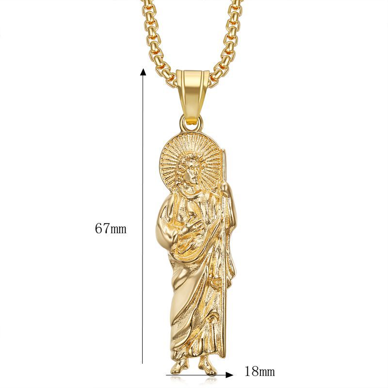 Planderful St Jude Pendant Necklace Gold Plated Stainless Steel Urban Hip Hop Style Jewelry