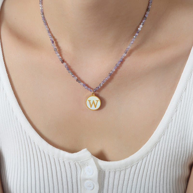 Luxurious Titanium Gold-Plated Mother-of-Pearl Pendant Necklace with Zircon Details