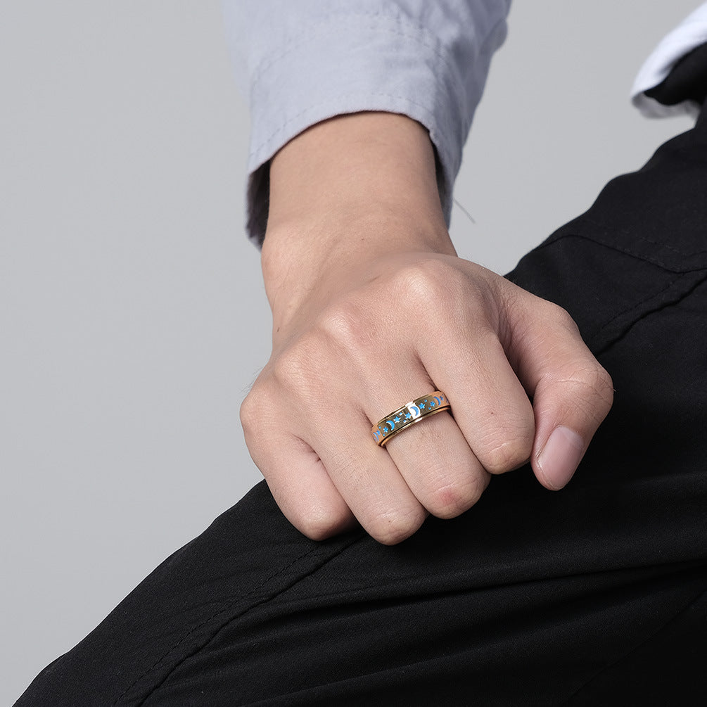 Planderful Premium Star Moon Rotating Ring For Anxiety Relief Unisex Stainless Steel Jewelry