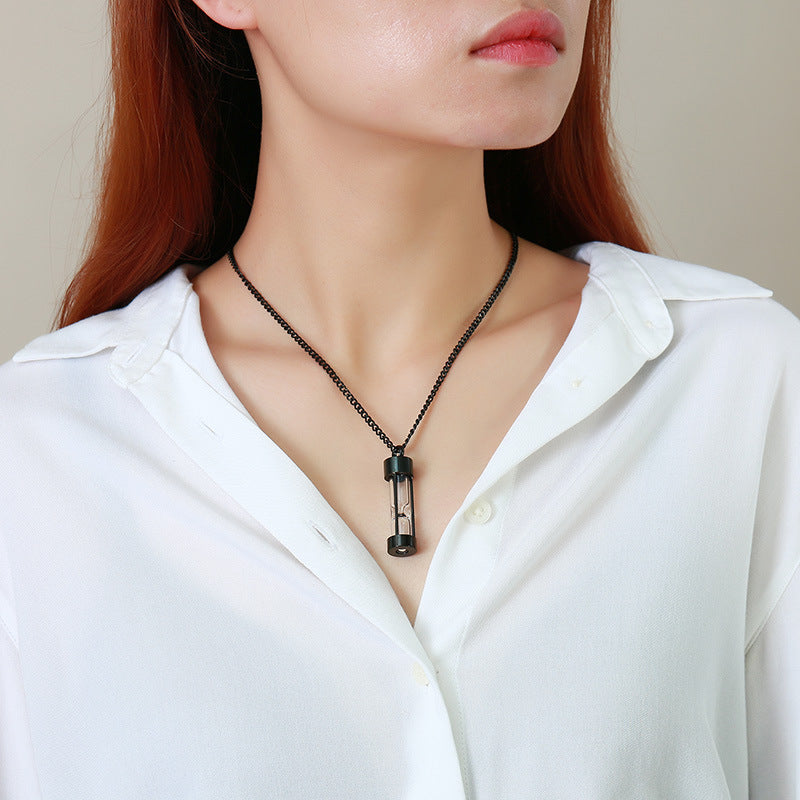 Stainless Steel Glass Hourglass Urn Pendant Necklace for Men