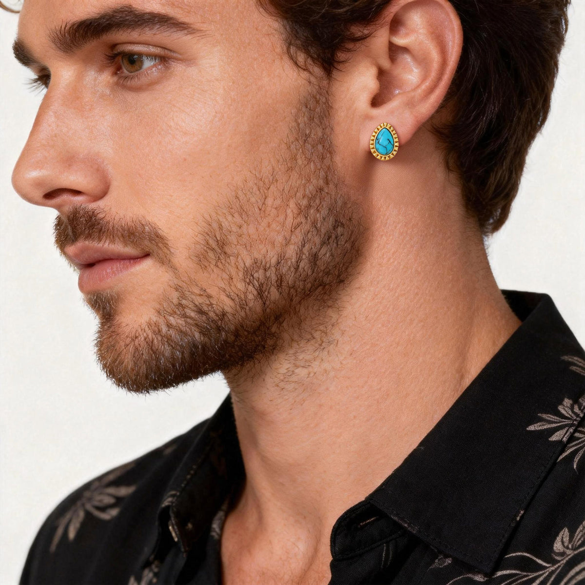 Gold-Tone Turquoise Teardrop Stud Earring — Single