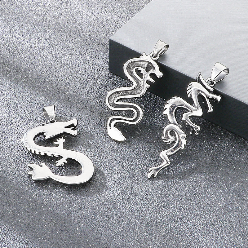 Feilong Direct Sales Titanium Steel, National Retro Zodiac Dragon Stainless Steel Men's Pendant Necklace