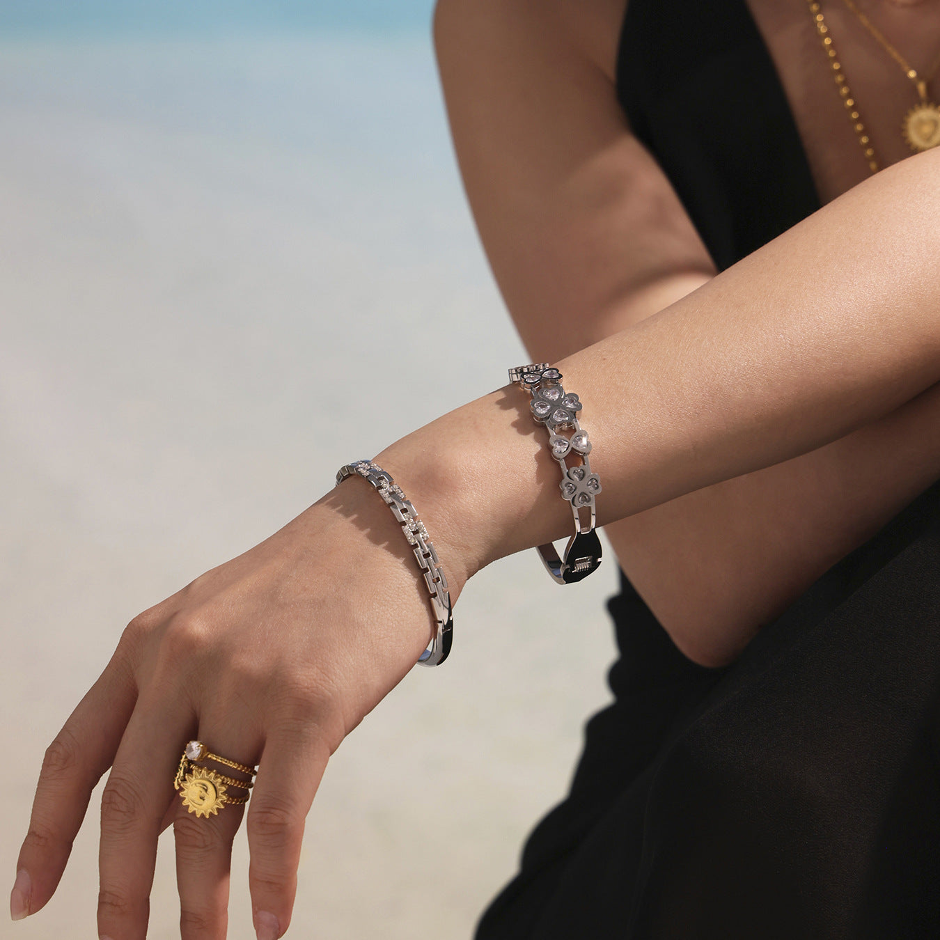 Planderful Zircon Love Four Leaf Flower Bracelet 18K Women