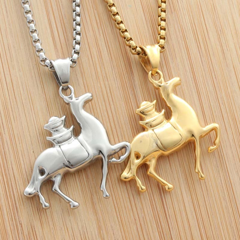Titanium Steel Hollow Horse Pendant Necklace for Men - Punk Animal Design by Planderful
