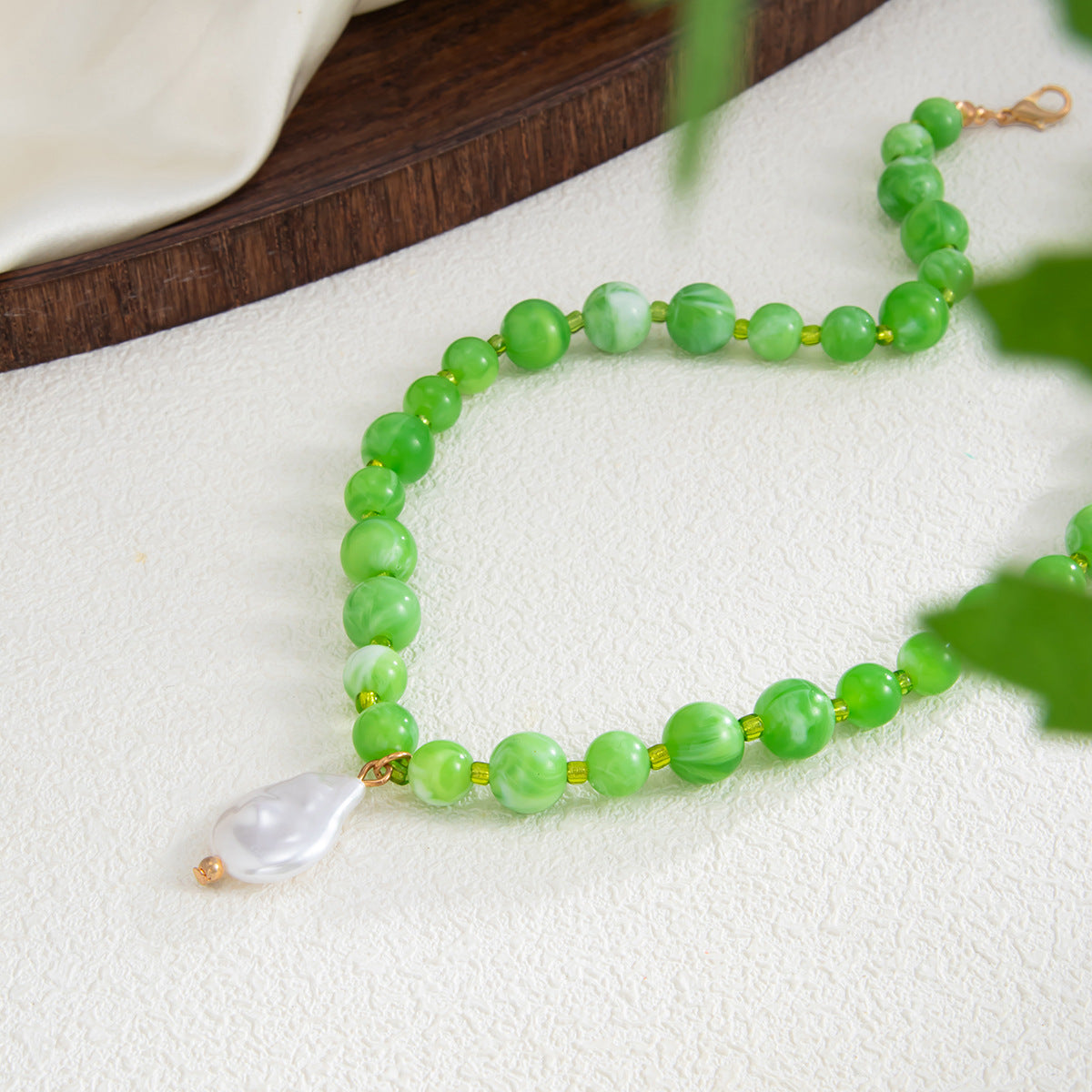 Green Bead Baroque Pearl-Style Necklace