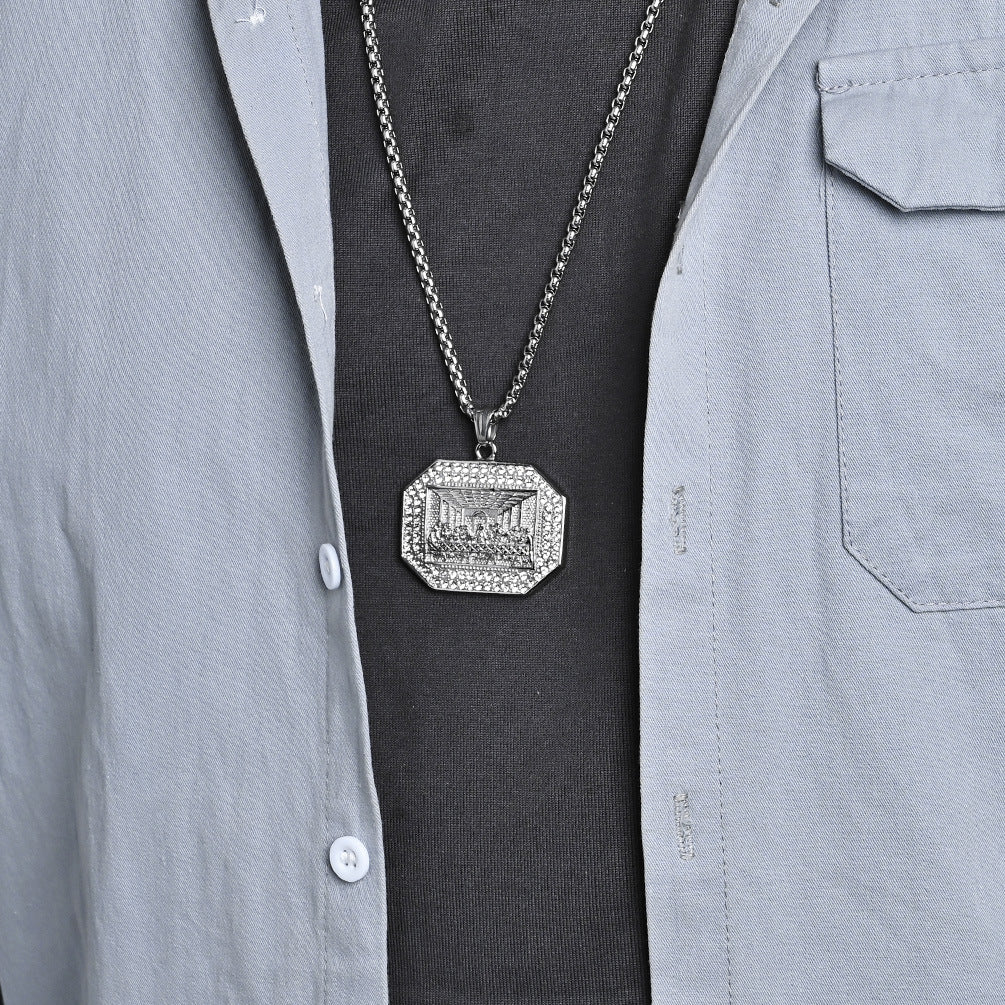 Zircon Last Supper Necklace Stainless Steel Unisex Hip Hop Statement Pendant Planderful Everyday Genie