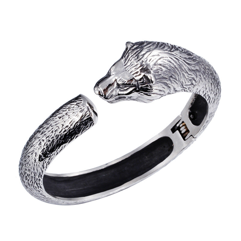 Stainless Steel Dragon Head Open Bracelet – Punk Men's