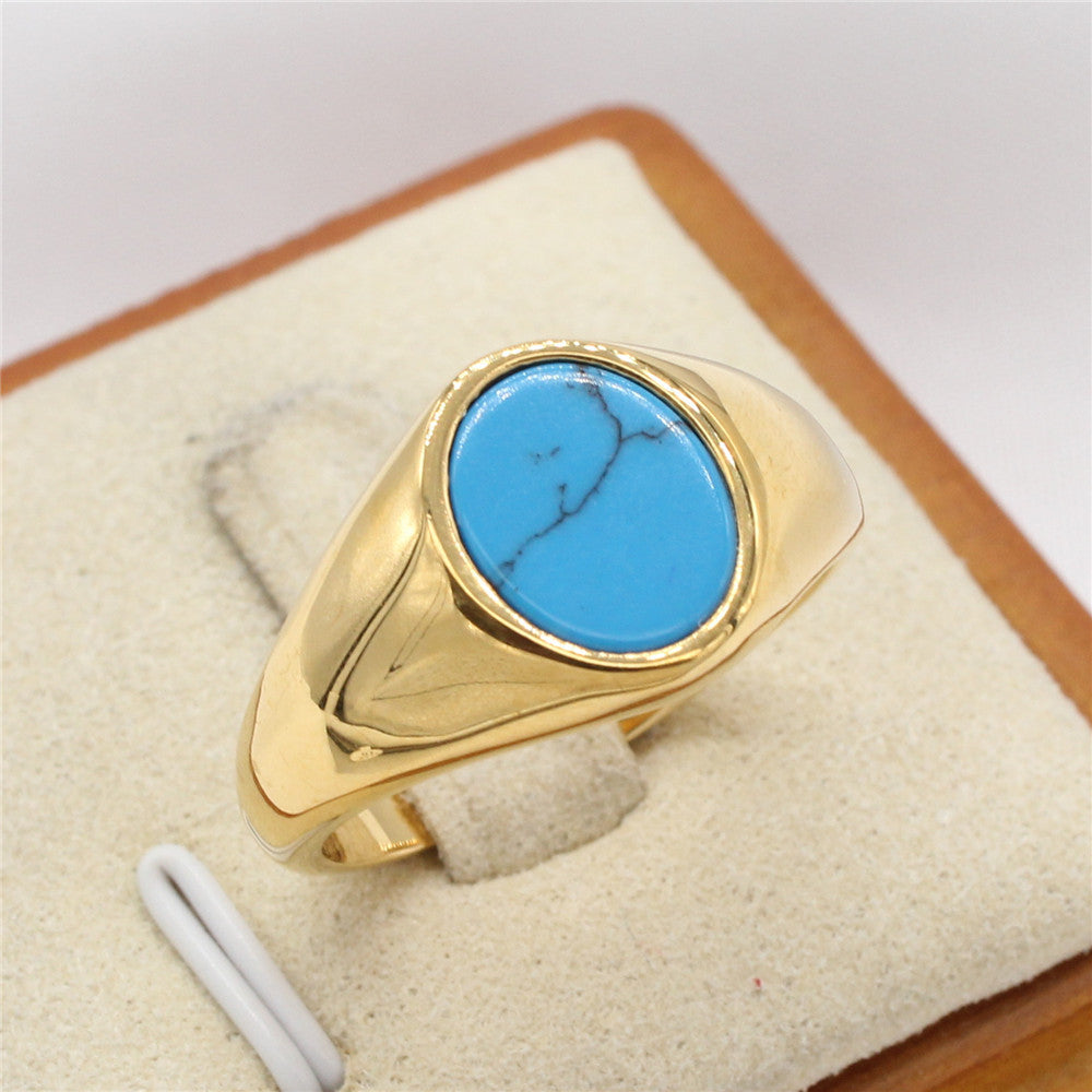 Oval Stone Titanium Steel Ring Unisex Protection Statement Planderful Everyday Genie