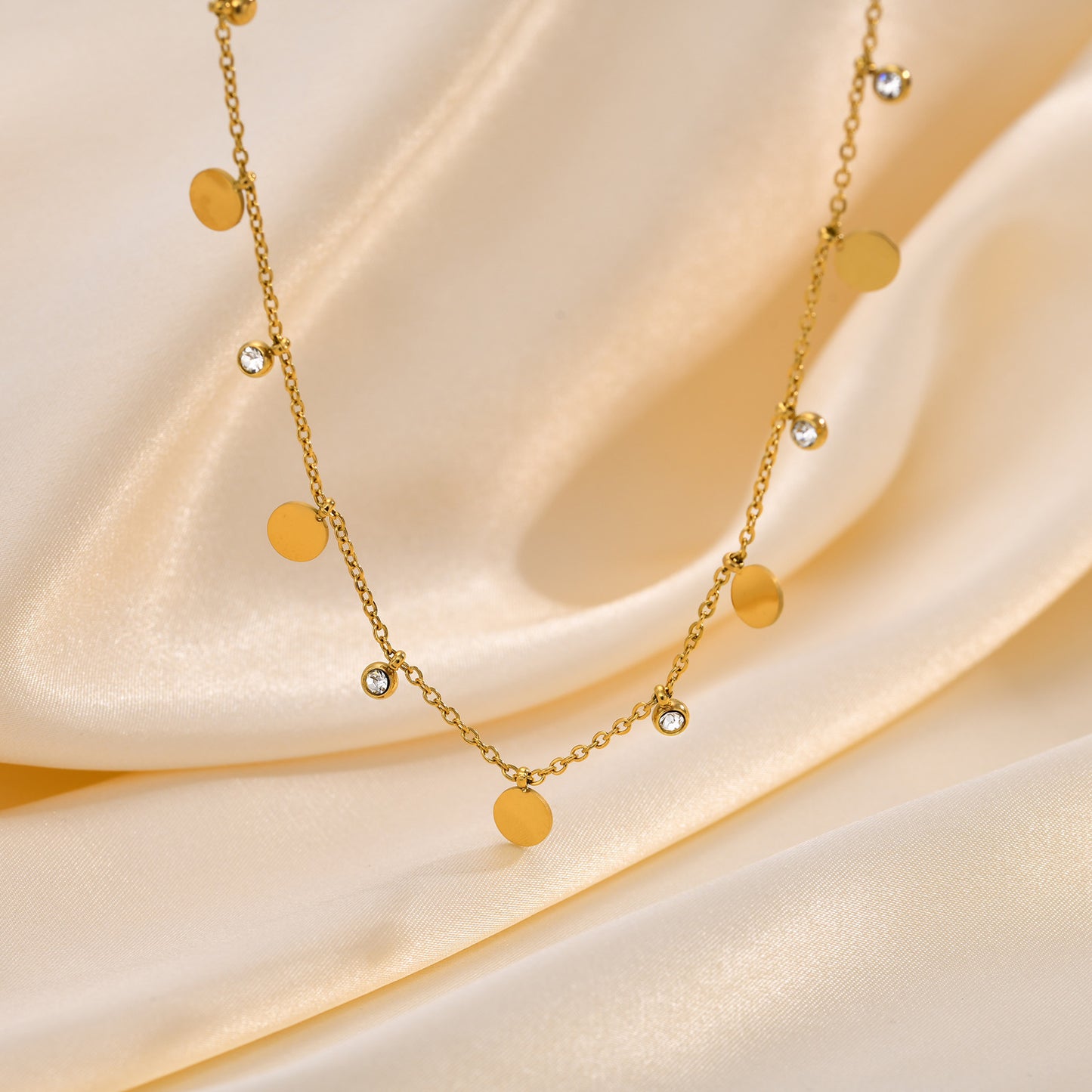 Stainless Steel Bead Chain Butterfly Star Zircon Necklace 18K Gold Wholesale