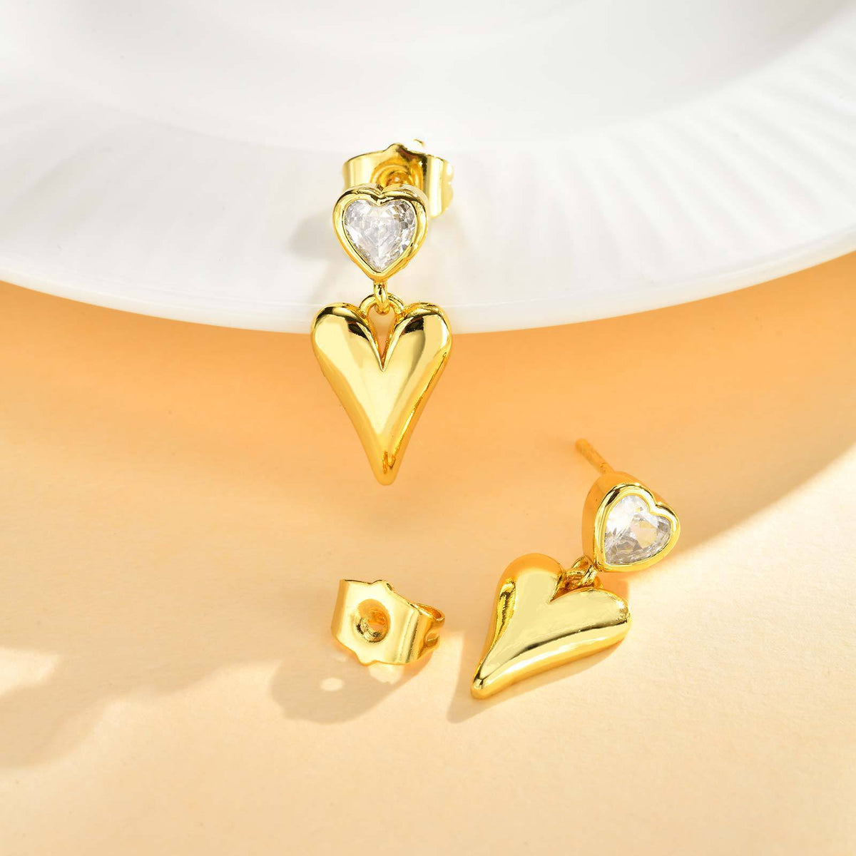 Copper Hot-Selling Love Zircon Earrings, Gold Versatile