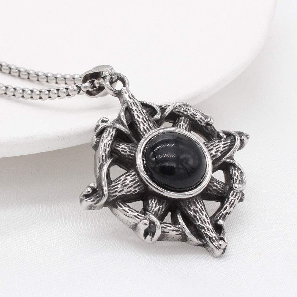 Planderful Cross Pendant Unisex Titanium Steel Black Stone Protection Statement Durable Craft Jewelry For Everyone