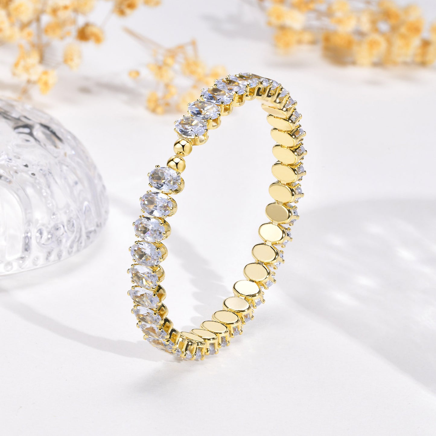 Openable Bracelet Female Gold Copper Colored Oval Zircon Jewelry Wholesale