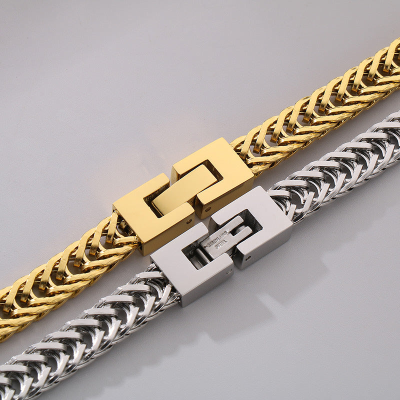 Hiphop Hip Hop Whip Chain Necklace, Stylish Weaving Encrypted Keel Chain Buckle Stainless
