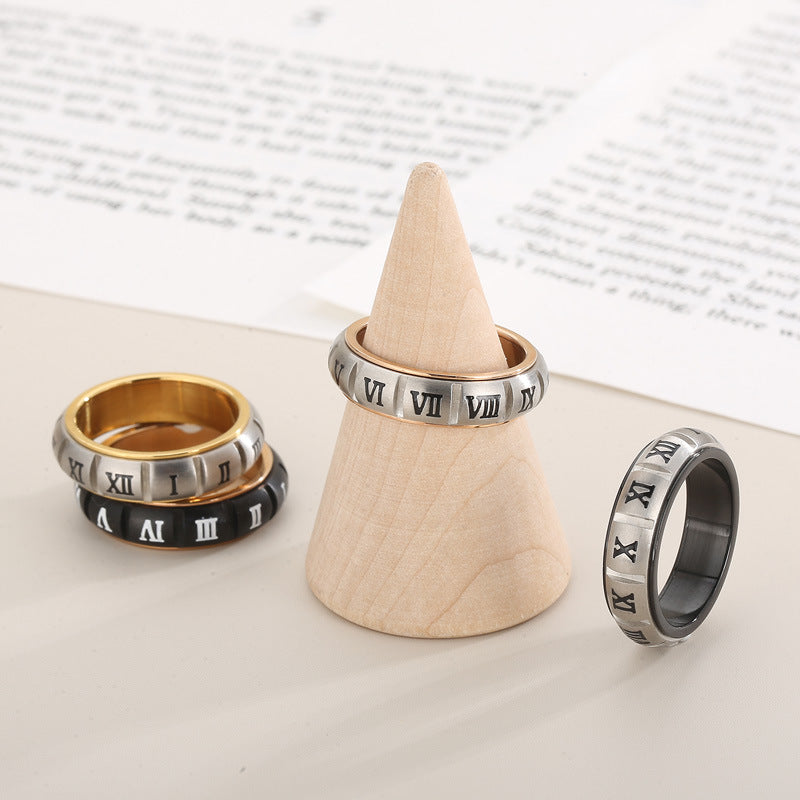 Couple Ring, Japanese And Korean Creative Stainless Steel Sand Surface Can Be Rotated
