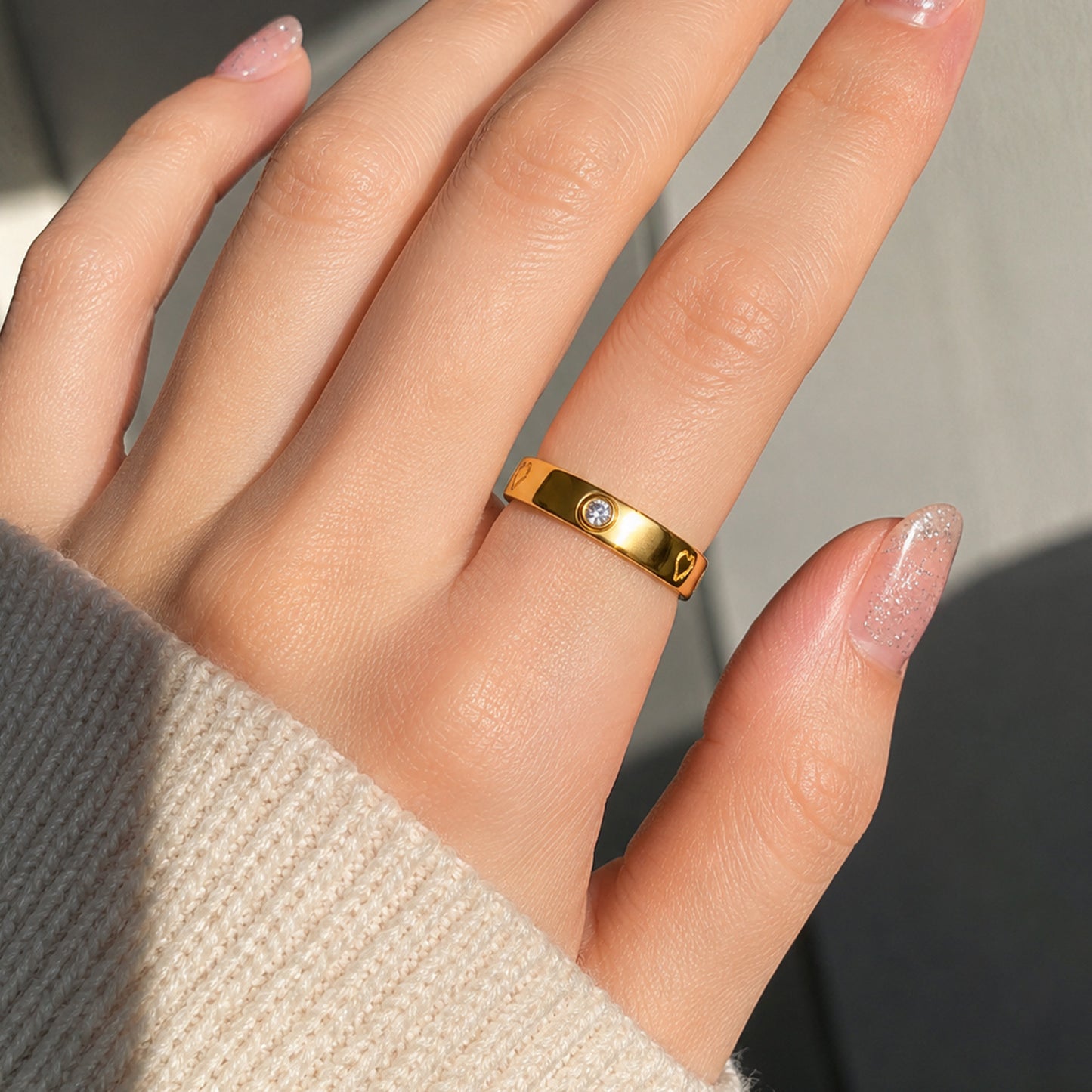 Planderful Everyday Genie Zircon Inlaid Stainless Steel Ring For Couples Unisex Luxury Statement Jewelry