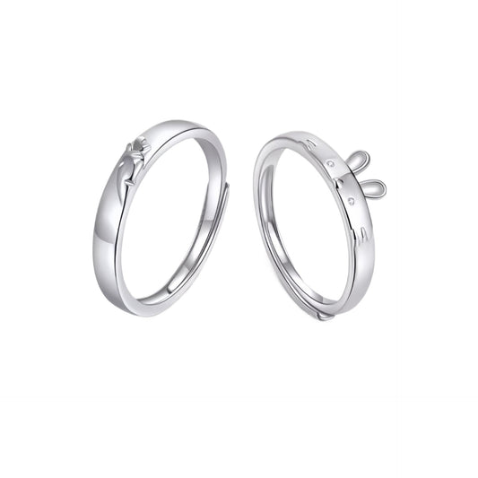 Planderful Sterling Silver Rabbit Couple Ring Adjustable High End Design Gift For Couples
