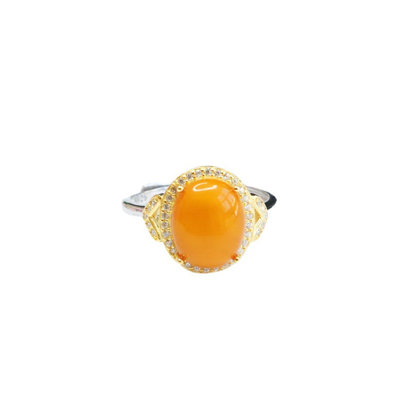 Golden Edge Adjustable Sterling Silver Amber Ring