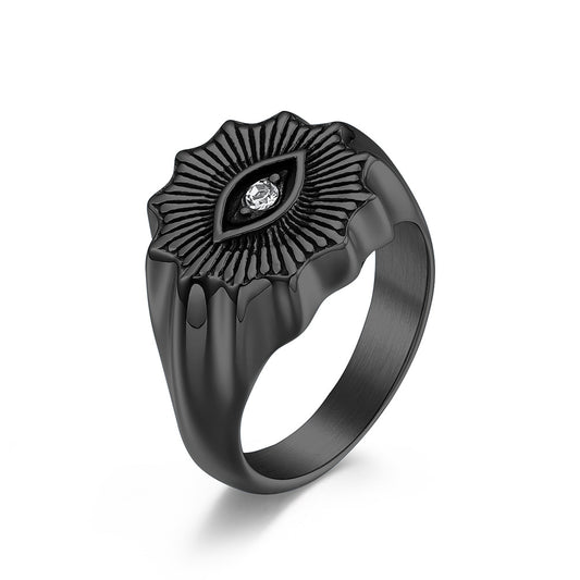 Planderful Mens Stainless Steel Eye Ring Personalized Engraving Retro Style Jewelry