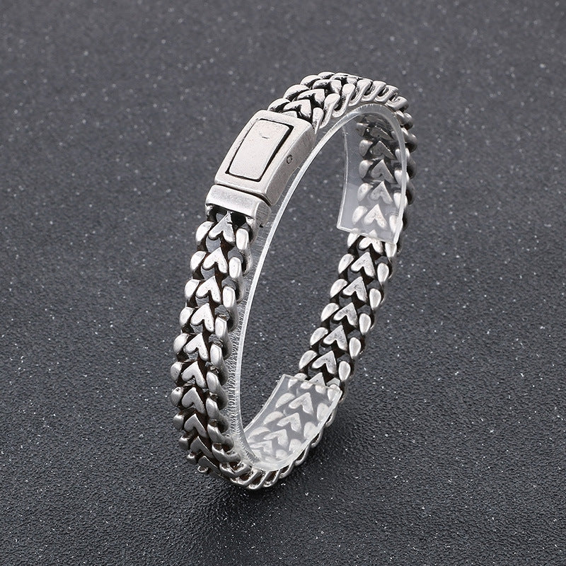 High-End Retro Heart-Shaped Stainless Steel Bracelet for Men - Perfect Festival Gift for Your Boyfriend