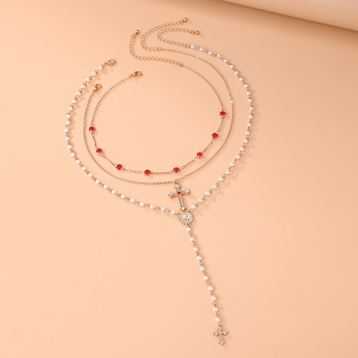 European and American cross-border personalized versatile zircon-encrusted cross pendant necklace, temperament stacked with cold ins long jewelry