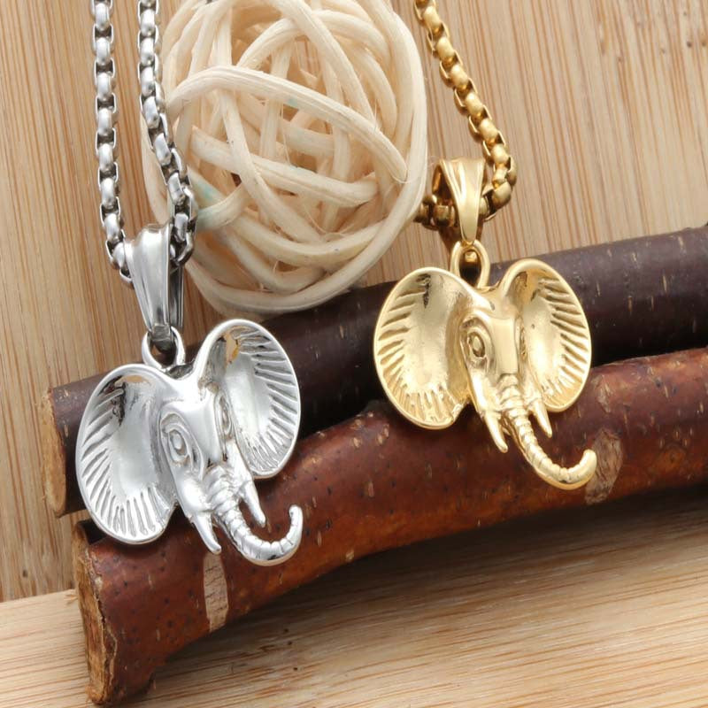 Titanium Steel Punk Elephant Pendant Necklace for Men - Hollow Design Animal Jewelry