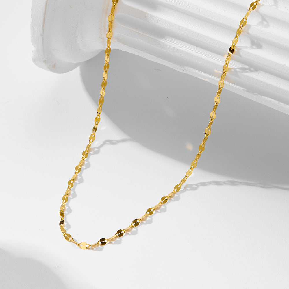S925 Silver-Plated 18k Gold Tile Plain Chain Necklace Sense Wind Versatile Basic Necklace