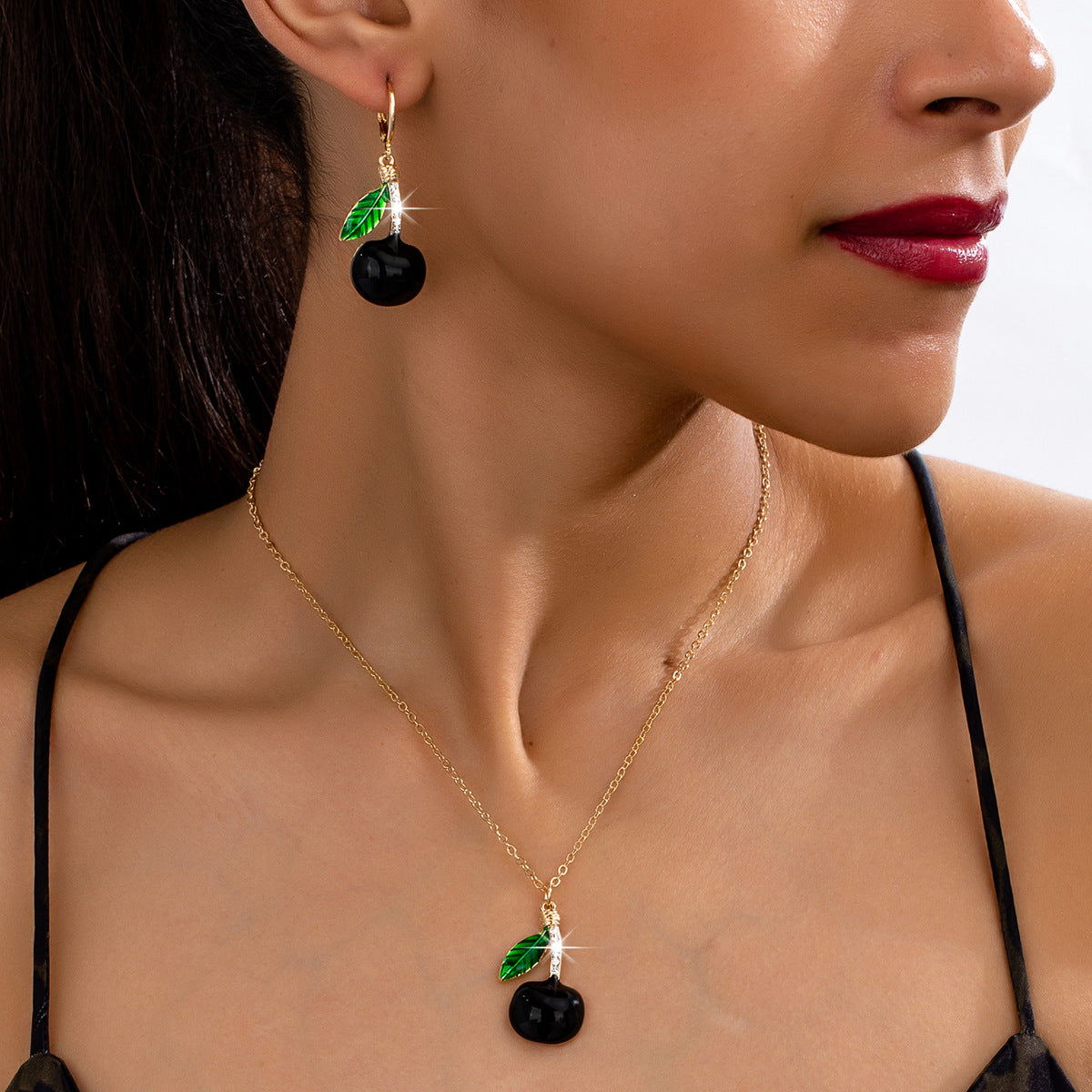 Luxury Rhinestone Cherry Jewelry Set for Girlfriends