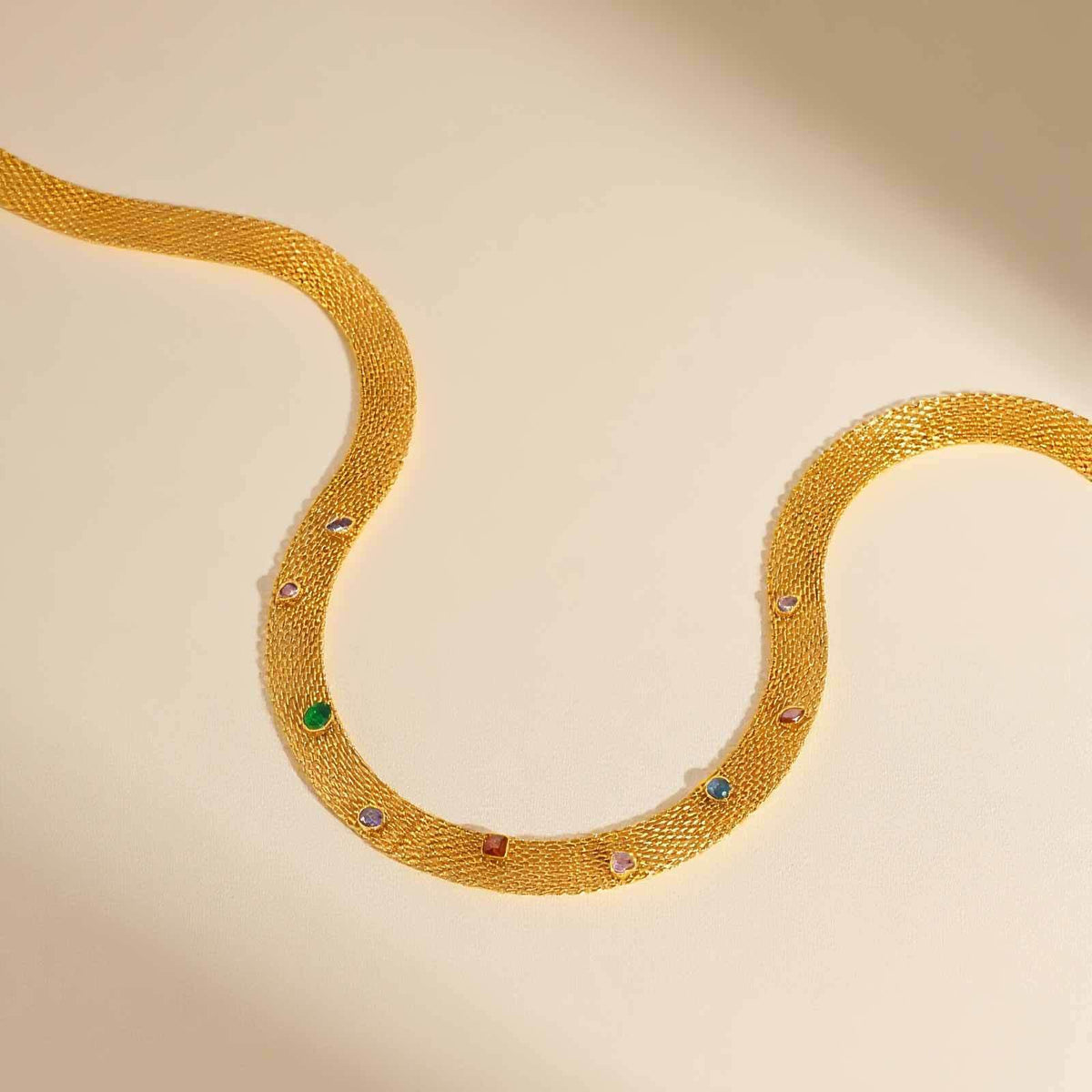 Gold Stainless Steel Mesh Chain With Colored Zircon Necklace Design Women's