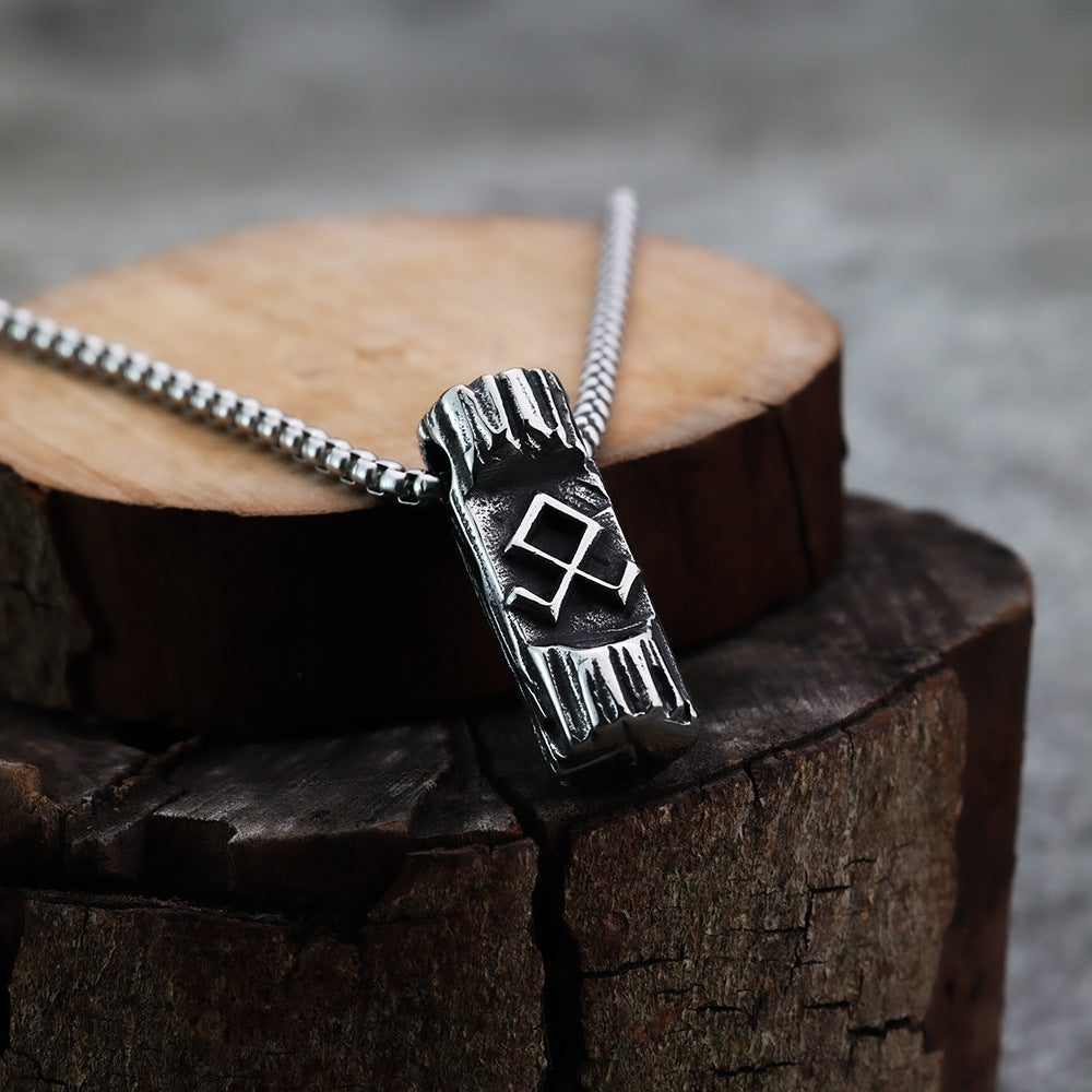 Planderful Viking Rune Pendant Necklace For Men Titanium Steel Retro Norse Jewelry